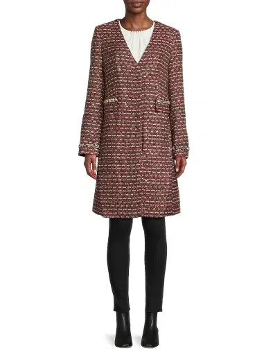 Milly Women's Collarless Tweed Coat | Thumbnail 3