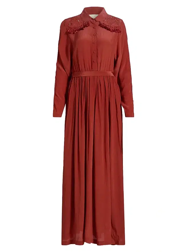 Carolina K Women's Cumbre Embroidred Maxi Dress - Blood Orange