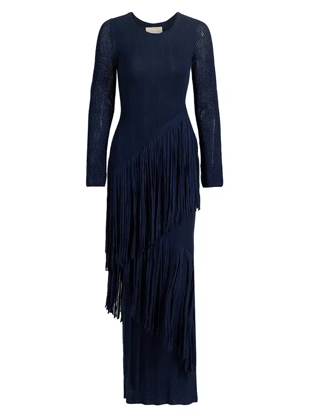 Carolina K Women's Hunter Fringed Pima Cotton Blend Maxi Dress - Navy