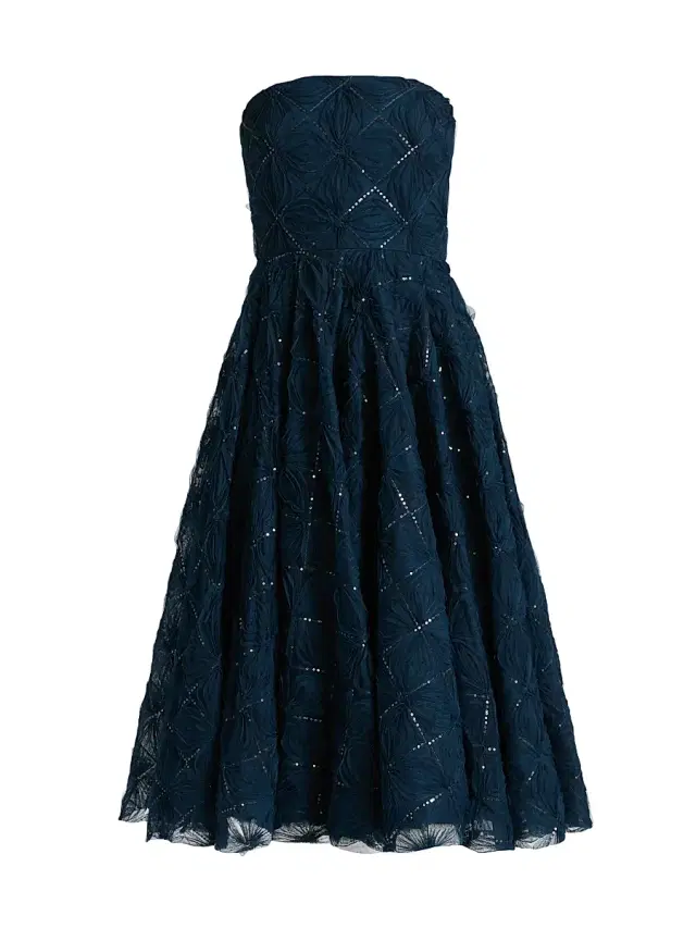Theia Women's Anna Strapless Tulle Tea-Length Dress - Poseidon
