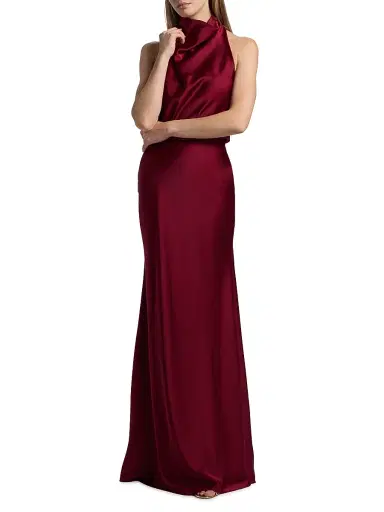 Halston Women's Ada Satin Halter Gown - Ruby - Size 10 | Thumbnail 2 Halston Women's Ada Satin Halter Gown - Ruby - Size 10 | Thumbnail 2