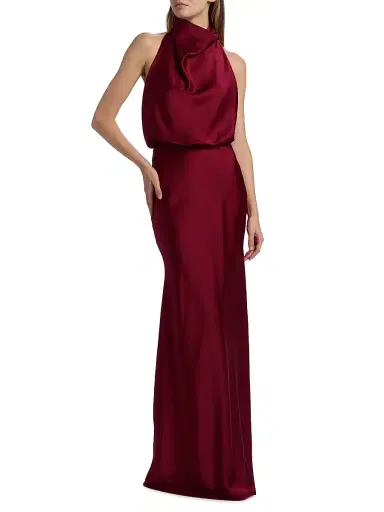 Halston Women's Ada Satin Halter Gown - Ruby - Size 10 | Thumbnail 3 Halston Women's Ada Satin Halter Gown - Ruby - Size 10 | Thumbnail 3