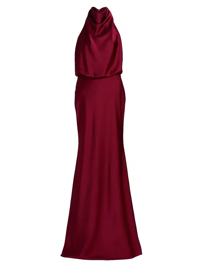 Halston Women's Ada Satin Halter Gown - Ruby