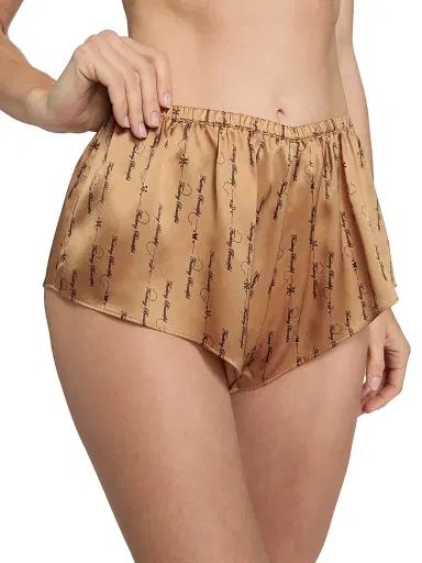 Kiki de Montparnasse Women's Script-Printed Silk Lounge Shorts | Thumbnail 5 Kiki de Montparnasse Women's Script-Printed Silk Lounge Shorts | Thumbnail 5