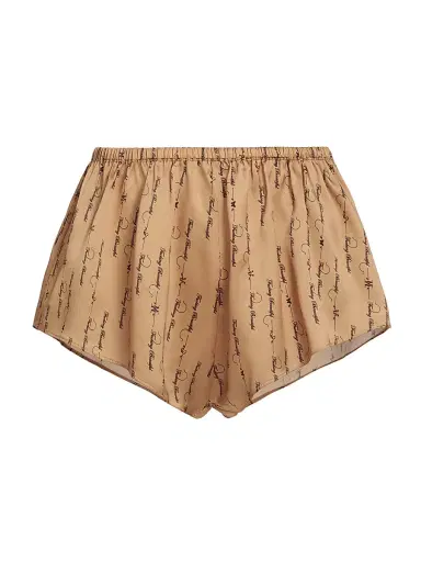 Kiki de Montparnasse Women's Script-Printed Silk Lounge Shorts | Thumbnail 1 Kiki de Montparnasse Women's Script-Printed Silk Lounge Shorts | Thumbnail 1