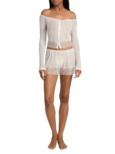 Kiki de Montparnasse Women's Pointelle-Knit Lace Crop Cardigan | Thumbnail 2