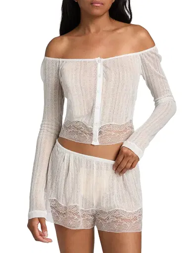Kiki de Montparnasse Women's Pointelle-Knit Lace Crop Cardigan | Thumbnail 3