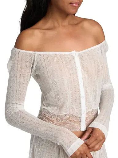 Kiki de Montparnasse Women's Pointelle-Knit Lace Crop Cardigan | Thumbnail 5