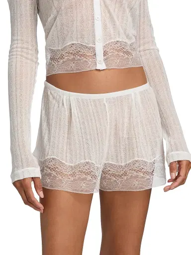 Kiki de Montparnasse Women's Pointelle-Knit Lace Shorts - Ivory - Size XL | Thumbnail 3