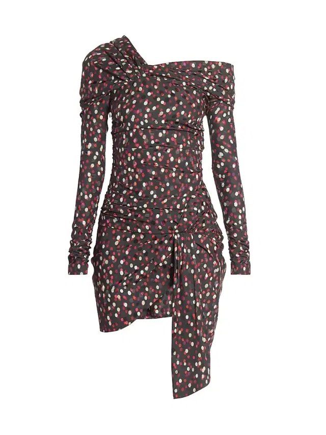 Isabel Marant Women's Velari Spotted Stretch Silk Asymmetric Minidress - Black Red