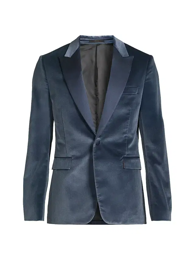 Men's Velvet One-Button Jacket - Greyish Blue