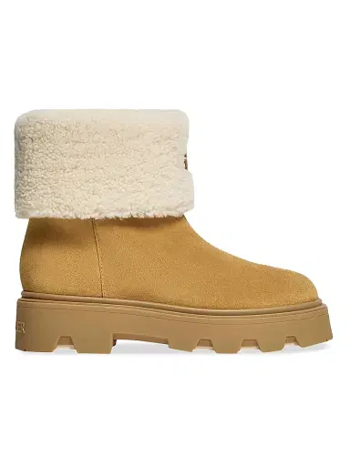 Moncler Women's Aurea Mid Boots in Suede and Shearling - Camel Beige | Thumbnail 1 Moncler Women's Aurea Mid Boots in Suede and Shearling - Camel Beige | Thumbnail 1