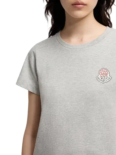 Moncler Women's Crewneck T-Shirt in Cotton - Gray | Thumbnail 4 Moncler Women's Crewneck T-Shirt in Cotton - Gray | Thumbnail 4