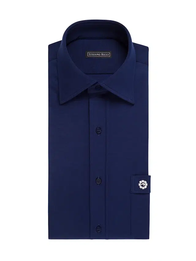 Stefano Ricci Men's Refined Wool Jersey Dress Shirt - Dark Blue
