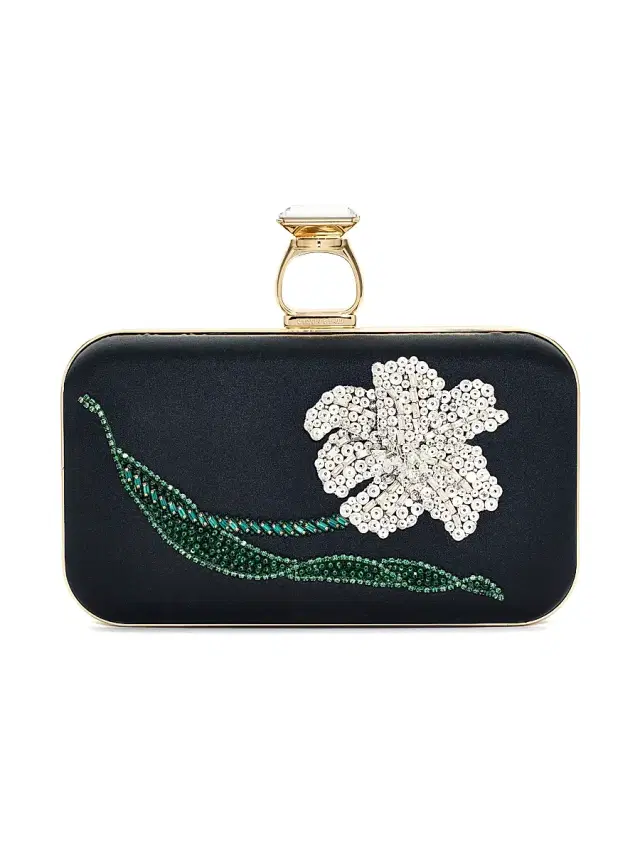 SACHIN BABI Women's Embroidered On The Rocks Evening Bag - Black
