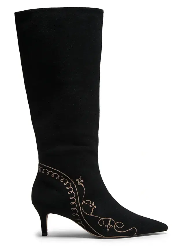Cinq à Sept Women's Casey 60MM Embroidered Suede Boots - Black Brown Sugar