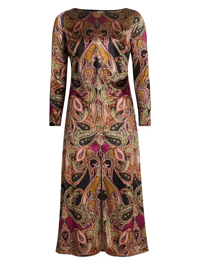 Misa Los Angeles Women's Goldie Velvet Paisley Midi-Dress - Persian Paisley