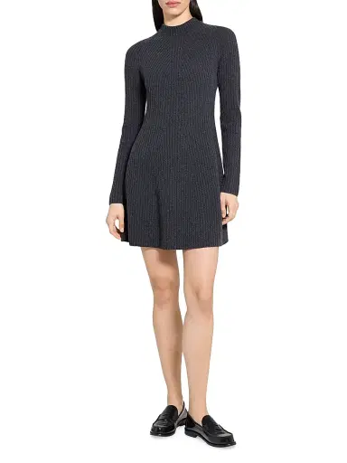 Theory Women's Traveling Rib-Knit Wool-Cashmere Minidress - Charcoal | Thumbnail 2