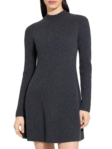 Theory Women's Traveling Rib-Knit Wool-Cashmere Minidress - Charcoal | Thumbnail 3