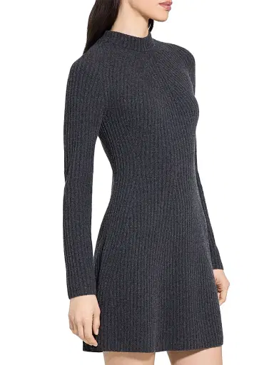 Theory Women's Traveling Rib-Knit Wool-Cashmere Minidress - Charcoal | Thumbnail 4