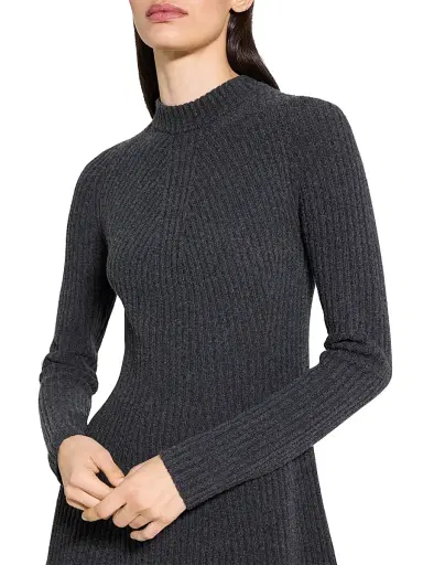 Theory Women's Traveling Rib-Knit Wool-Cashmere Minidress - Charcoal | Thumbnail 6