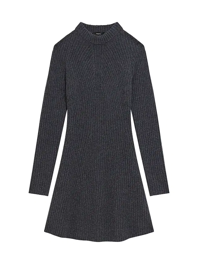 Theory Women's Traveling Rib-Knit Wool-Cashmere Minidress - Charcoal