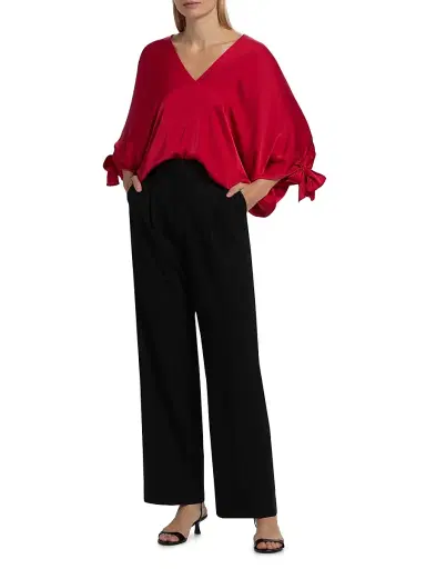 Ramy Brook Women's Krista Satin V-Neck Top - Scarlet Red | Thumbnail 2