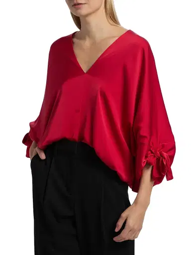 Ramy Brook Women's Krista Satin V-Neck Top - Scarlet Red | Thumbnail 3