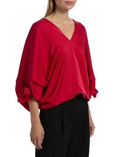 Ramy Brook Women's Krista Satin V-Neck Top - Scarlet Red | Thumbnail 4