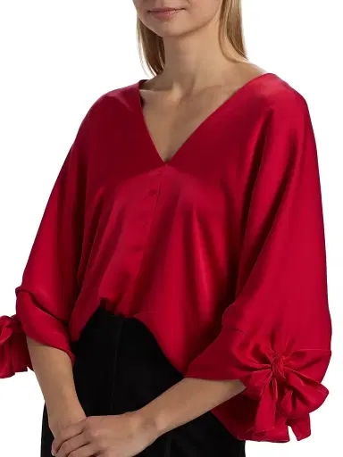 Ramy Brook Women's Krista Satin V-Neck Top - Scarlet Red | Thumbnail 6