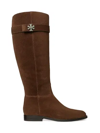 Tory Burch Women's Turnlock Suede Riding Boots - Dark Cocoa - Size 9.5 | Thumbnail 1