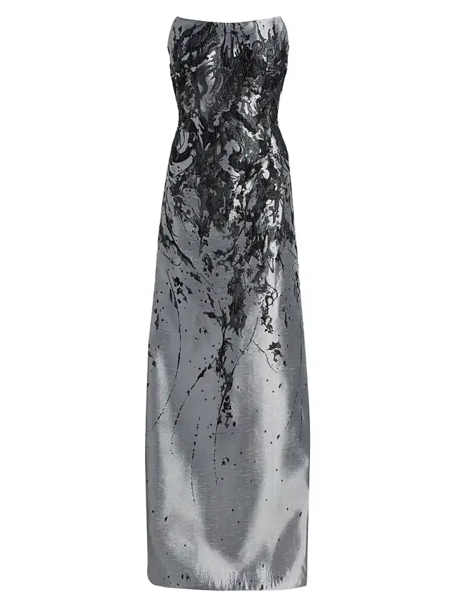 Rene Ruiz Collection Women's Gathered Brocade Strapless A-Line Gown