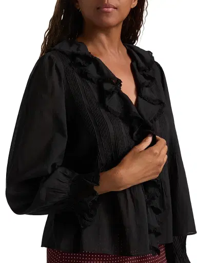 DÔEN Women's Hardy Ruffled Cotton Top - Black - Size XS | Thumbnail 6 DÔEN Women's Hardy Ruffled Cotton Top - Black - Size XS | Thumbnail 6