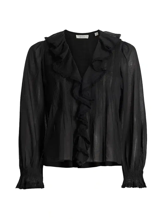 Women's Hardy Ruffled Cotton Top - Black