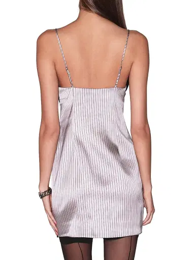 Fleur du Mal Women's Executive Silk & Lace Slip - Ash Pinstripe | Thumbnail 5 Fleur du Mal Women's Executive Silk & Lace Slip - Ash Pinstripe | Thumbnail 5