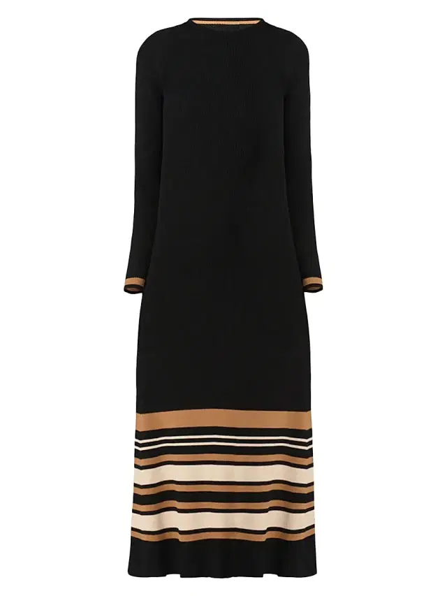 Shoshanna Women's Landon Striped Knit Midi-Dress - Jet Beige Camel