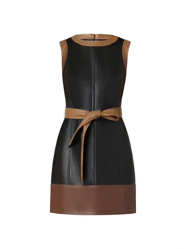 Shoshanna Women's Shanti Faux Leather Minidress - Jet Camel Brown