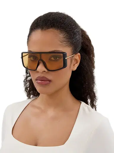 Alexander McQueen Women's T-Bar Visor 99MM Rectangular Sunglasses - Black Brown | Thumbnail 2
