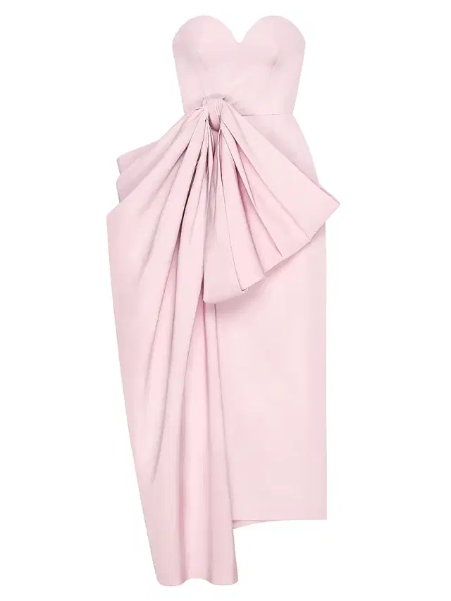 Women's Strapless Evening Dress in Satin With Bow - Light Pink