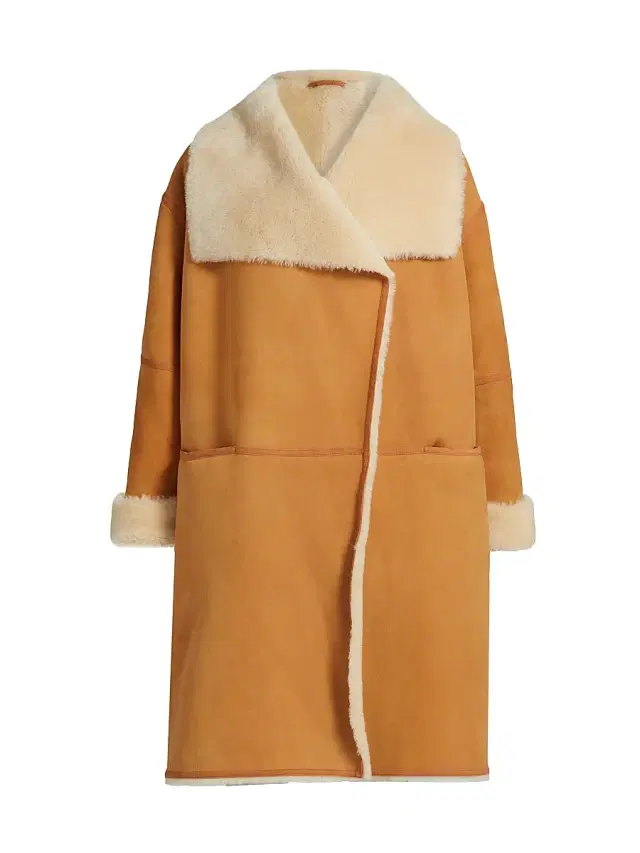 Women's Draped Shearling Coat - Tan