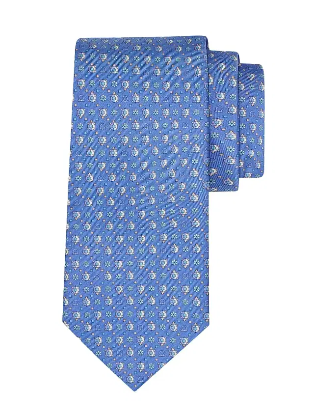 FERRAGAMO Men's Nuga Silk Turtle Tie - Azzurro