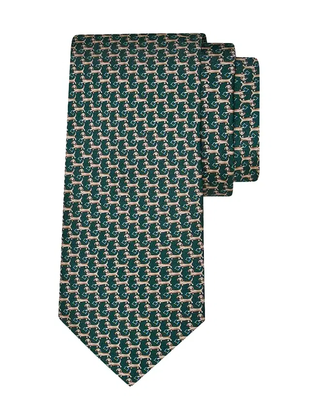 Men's Artu Gancio Printed Silk Tie - Verde Scuro