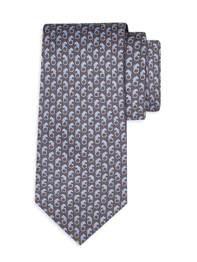 Ferragamo Men's Ambra Animal-Print Silk Tie - Grigio Rosa | Thumbnail 1