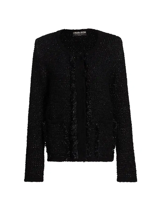 Chiara Boni La Petite Robe Women's Borant Metallic Tweed Cardigan - Black