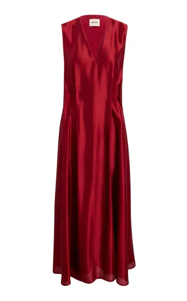 Khaite Syd V-Neck Silk-Twill Midi Dress | Thumbnail 3