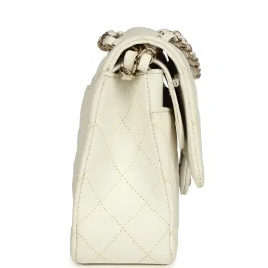 Chanel Pre-owned Chanel Medium Classic Double Flap White Caviar Light Gold Hardware | Thumbnail 3 Chanel Pre-owned Chanel Medium Classic Double Flap White Caviar Light Gold Hardware | Thumbnail 3