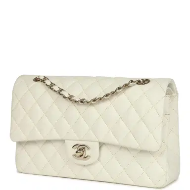 Chanel Pre-owned Chanel Medium Classic Double Flap White Caviar Light Gold Hardware | Thumbnail 5 Chanel Pre-owned Chanel Medium Classic Double Flap White Caviar Light Gold Hardware | Thumbnail 5