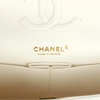 Chanel Pre-owned Chanel Medium Classic Double Flap White Caviar Light Gold Hardware | Thumbnail 8 Chanel Pre-owned Chanel Medium Classic Double Flap White Caviar Light Gold Hardware | Thumbnail 8