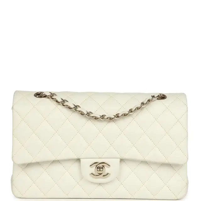 Chanel Pre-owned Chanel Medium Classic Double Flap White Caviar Light Gold Hardware