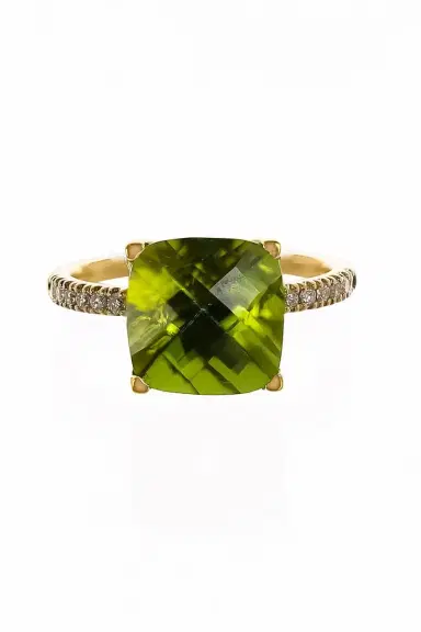 LISA NIK Diamond Peridot Cushion Ring | Thumbnail 1